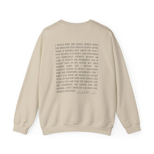 Lion Outline Crewneck Sweatshirt with Inspirational Back Quote