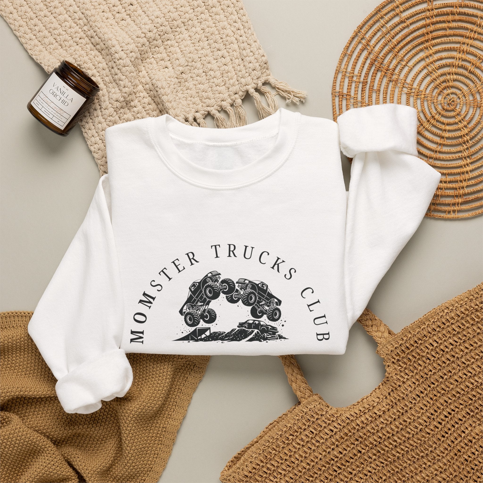 Monster Trucks Club Crewneck Sweatshirt — “I Didn’t Choose Monster Trucks, They Chose My Son, Then Me” (Momster Truck)