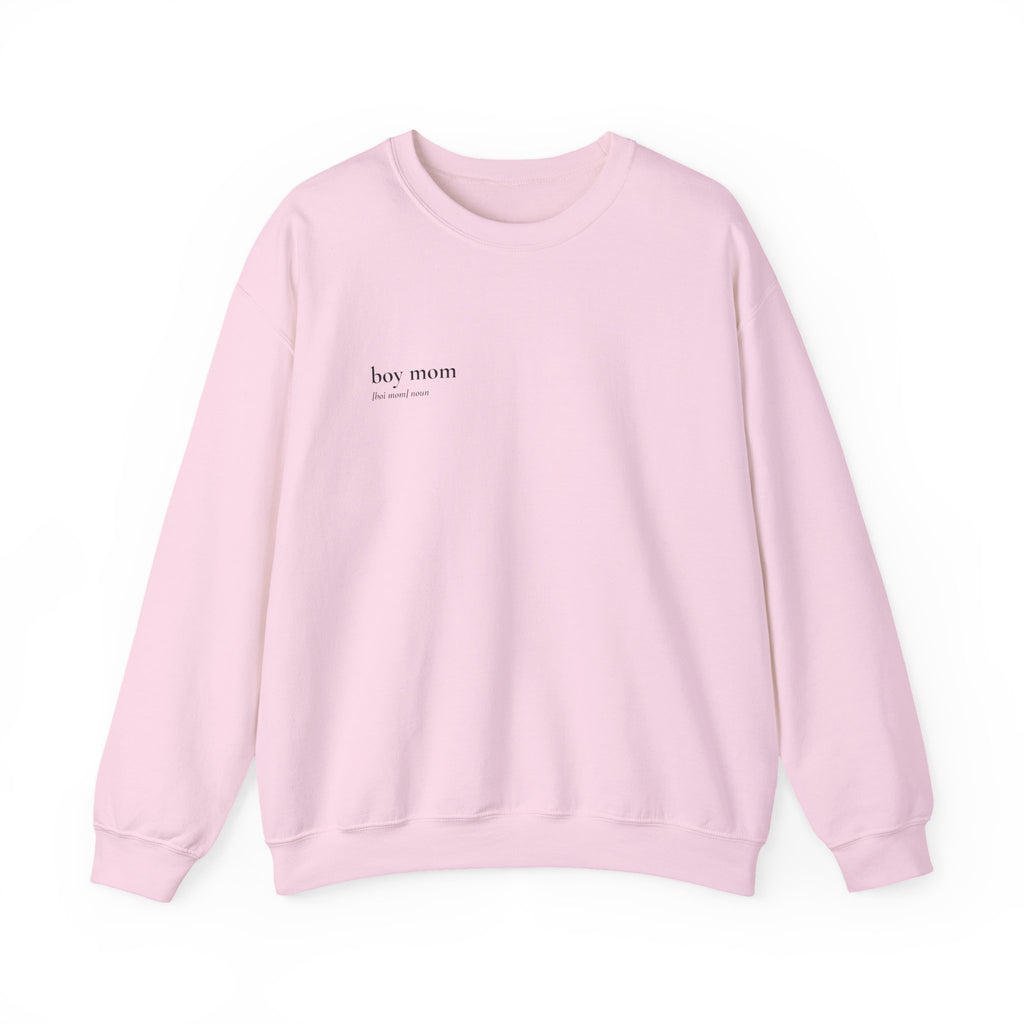 Boy Mom Crewneck Sweatshirt — Minimal Text "Boy Mom" Design