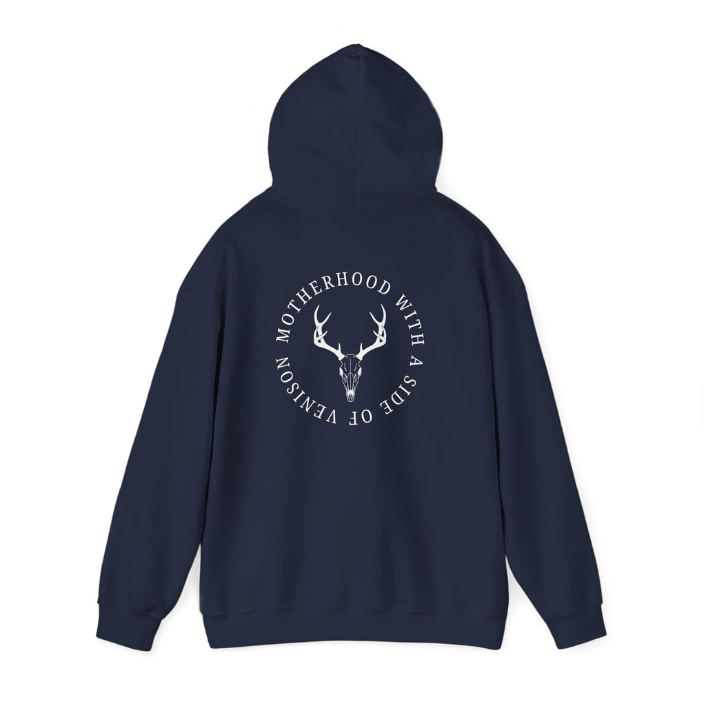 Hoodie — "Motherhood With a Side of Venison" Deer Mom Graphic Hoodie
