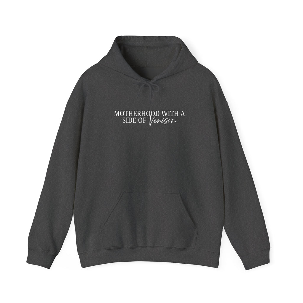 Hoodie — "Motherhood With a Side of Venison" Deer Mom Graphic Hoodie