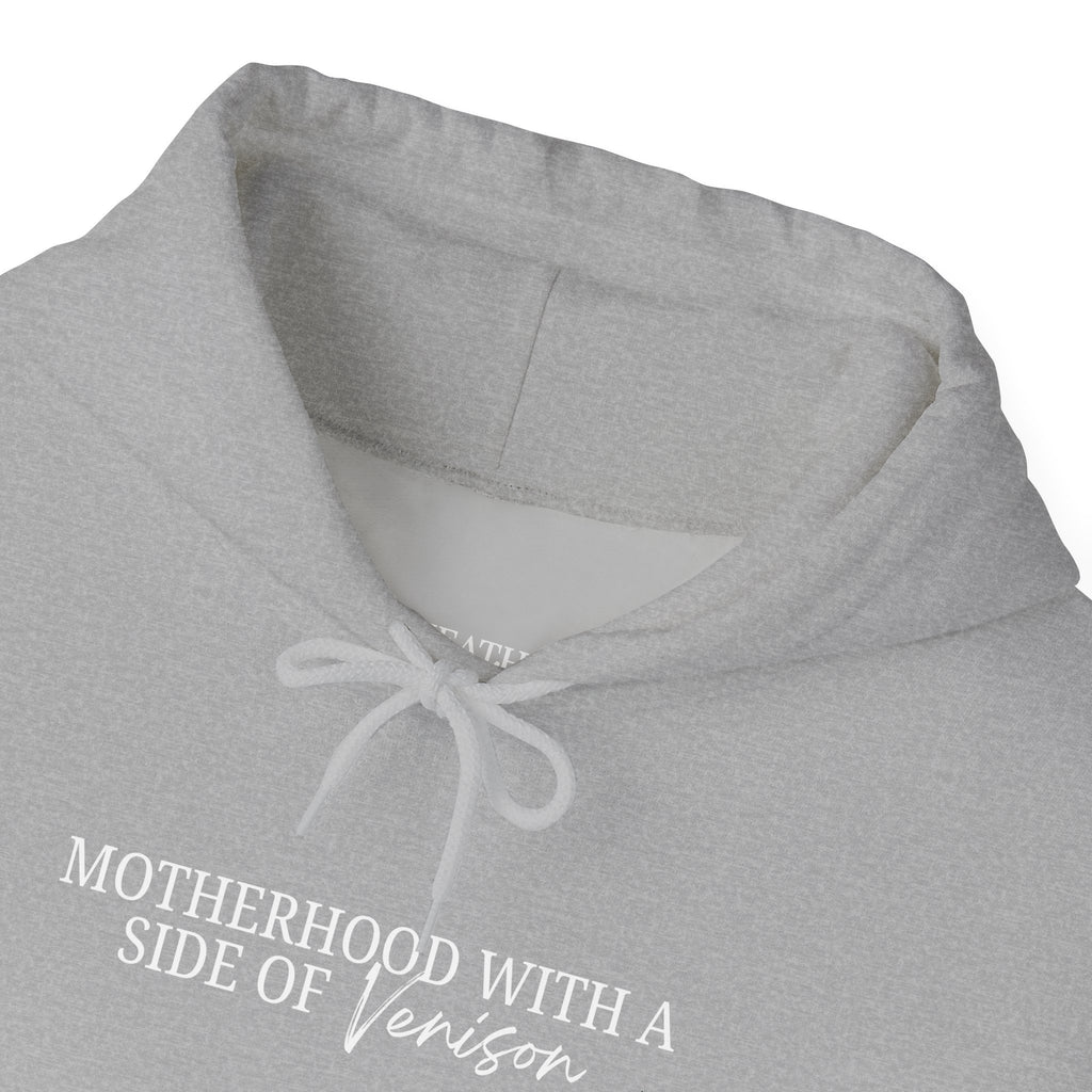 Hoodie — "Motherhood With a Side of Venison" Deer Mom Graphic Hoodie