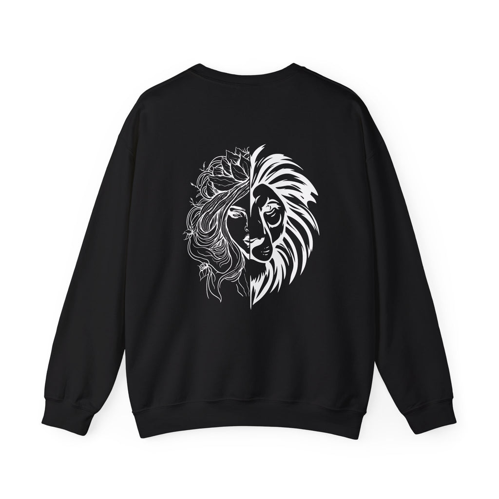 Lioness & Mother Crewneck Sweatshirt — Feminine Half-Lion Graphic Pullover