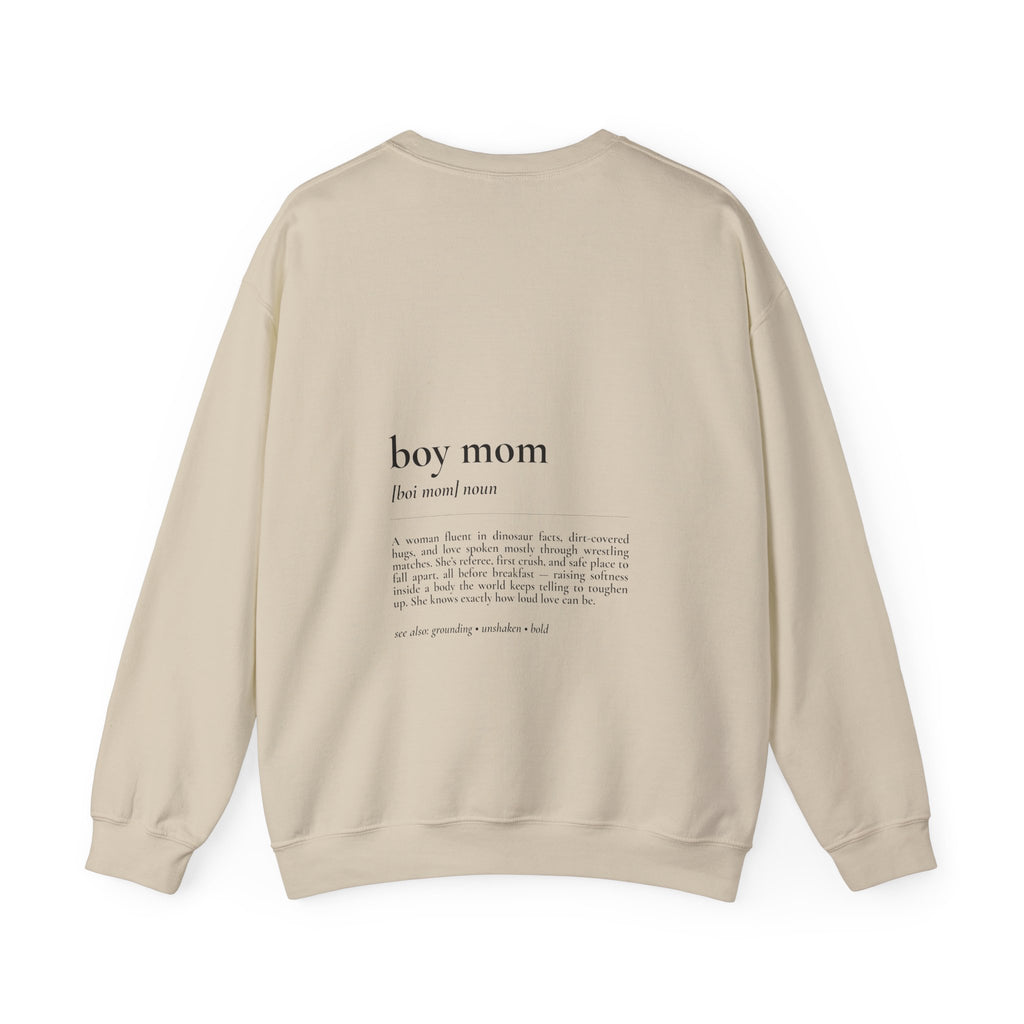 Boy Mom Crewneck Sweatshirt — Minimal Text "Boy Mom" Design