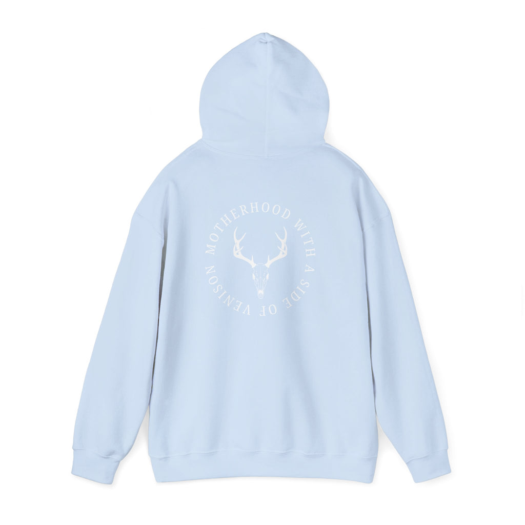 Hoodie — "Motherhood With a Side of Venison" Deer Mom Graphic Hoodie