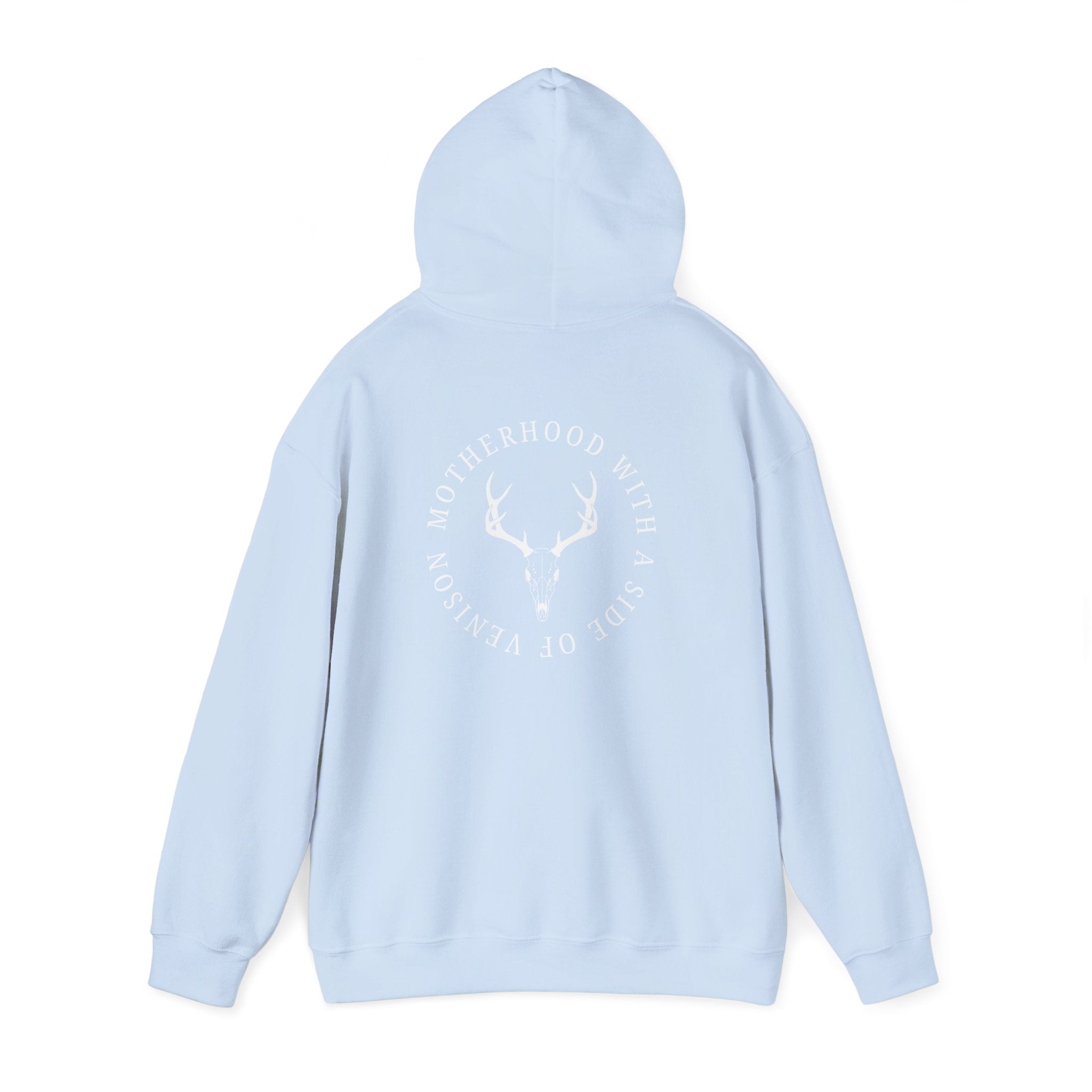 Hoodie — "Motherhood With a Side of Venison" Deer Mom Graphic Hoodie