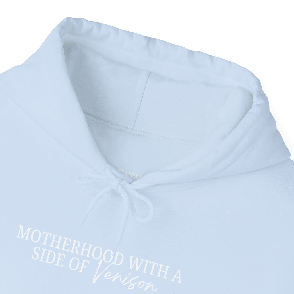 Hoodie — "Motherhood With a Side of Venison" Deer Mom Graphic Hoodie