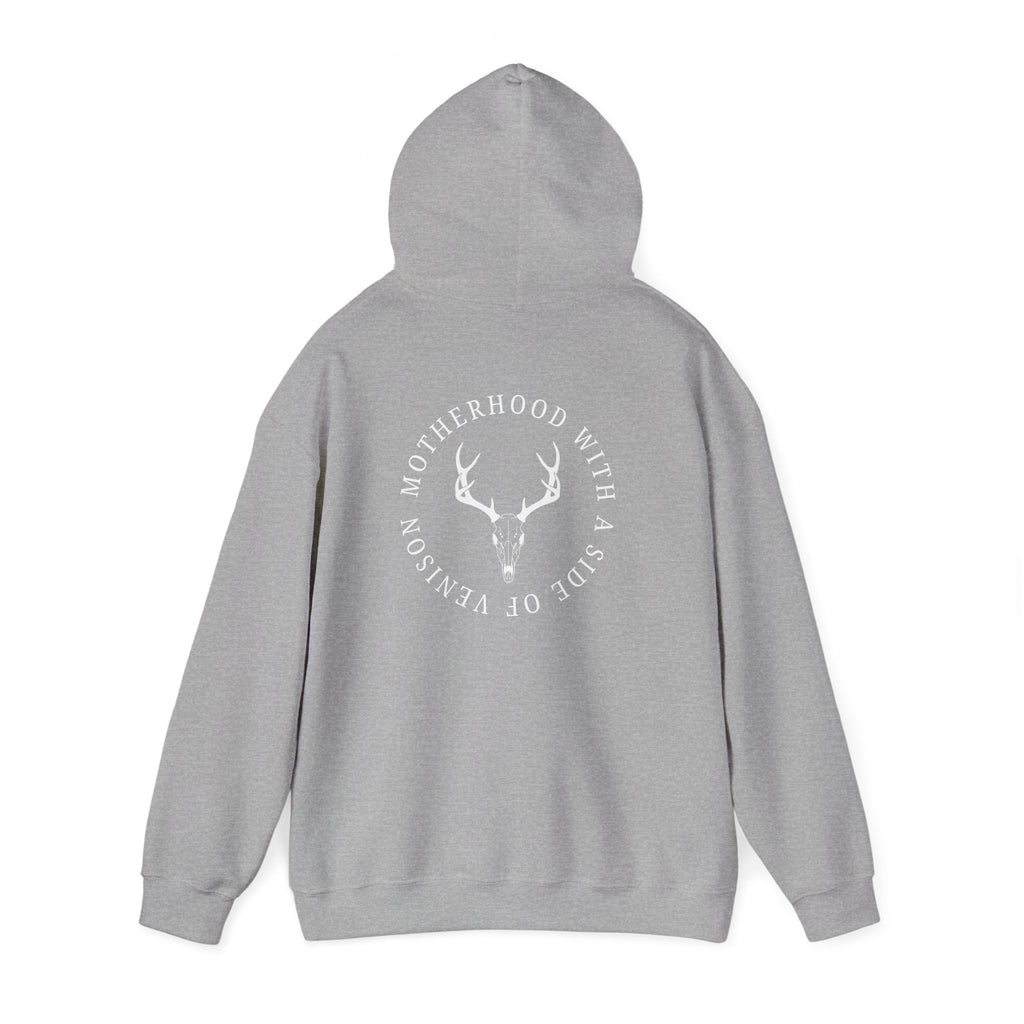 Hoodie — "Motherhood With a Side of Venison" Deer Mom Graphic Hoodie