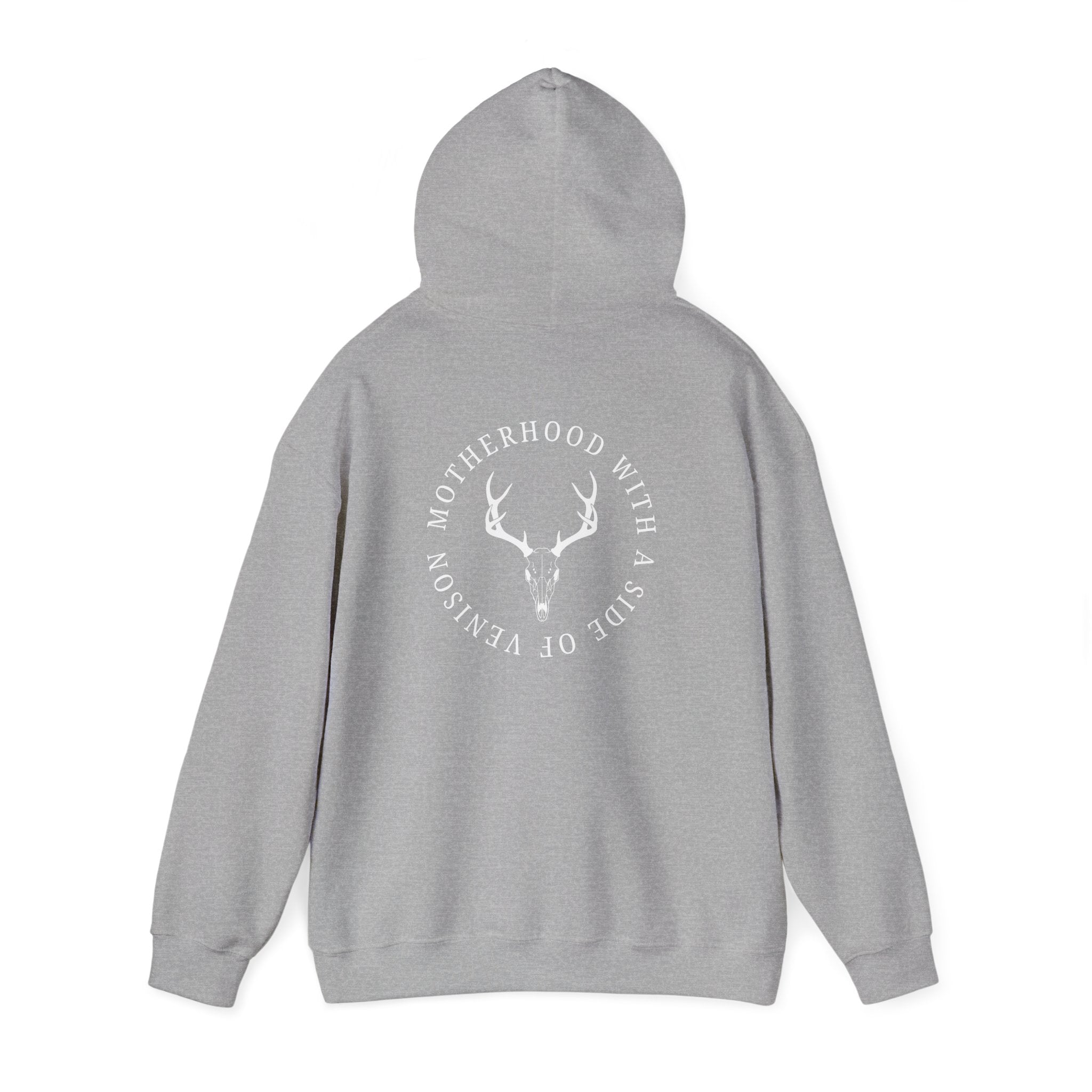 Hoodie — "Motherhood With a Side of Venison" Deer Mom Graphic Hoodie