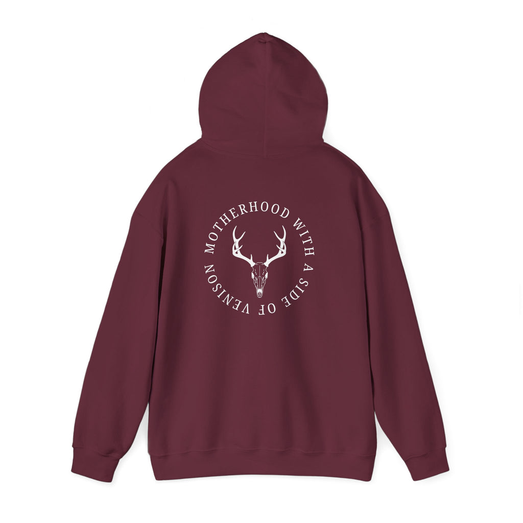 Hoodie — "Motherhood With a Side of Venison" Deer Mom Graphic Hoodie