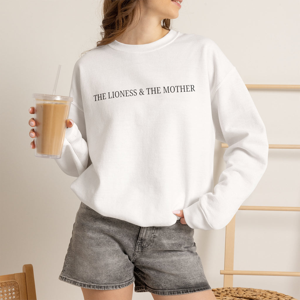Lioness & The Mother Sweatshirt — Feminine Lion Half-Face Graphic Crewneck