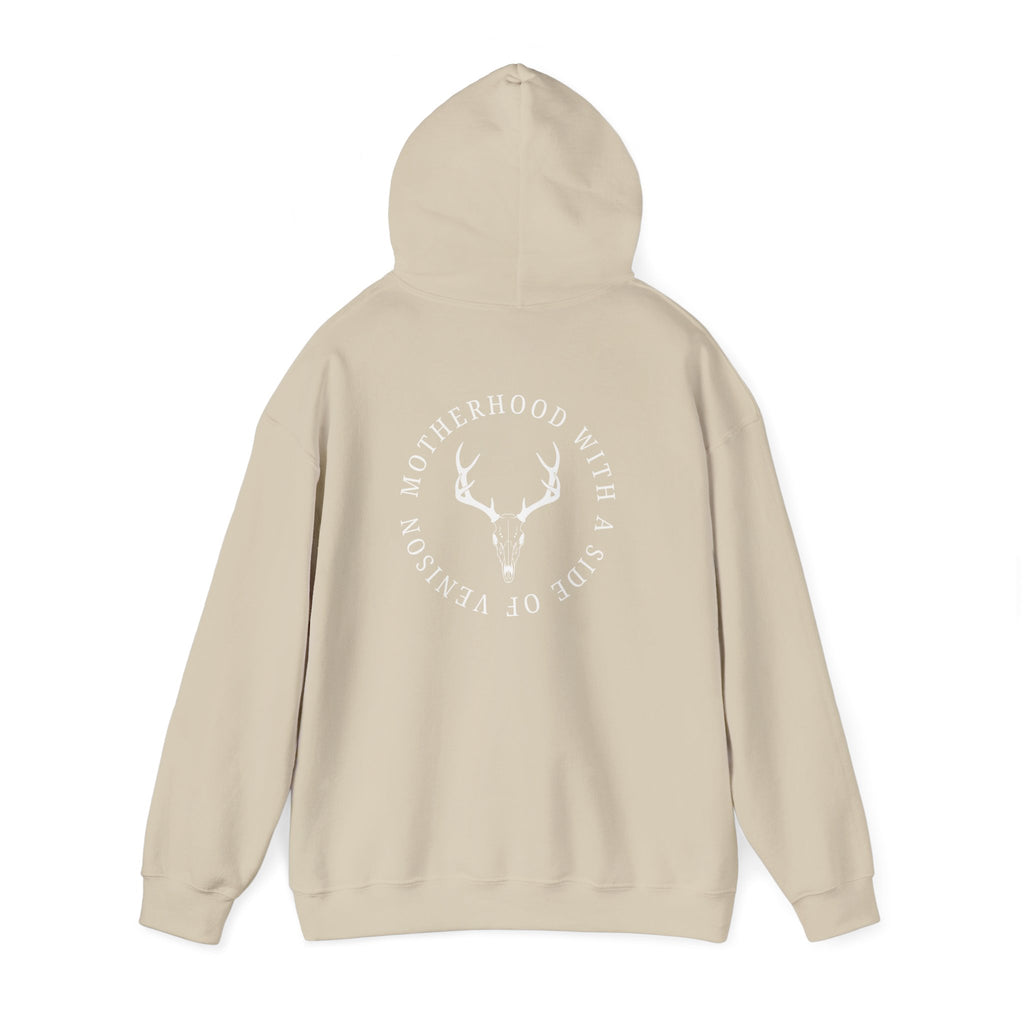 Hoodie — "Motherhood With a Side of Venison" Deer Mom Graphic Hoodie