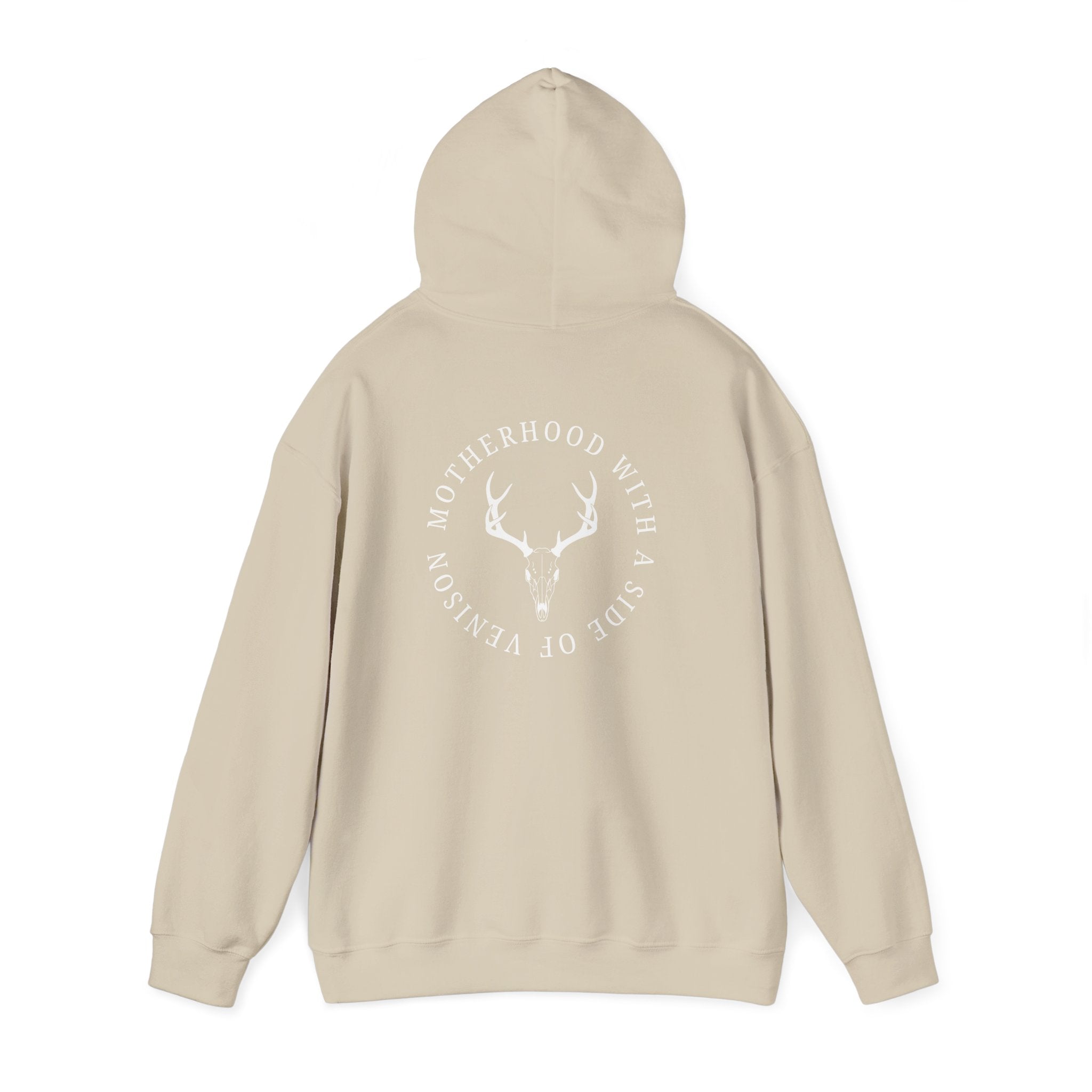 Hoodie — "Motherhood With a Side of Venison" Deer Mom Graphic Hoodie