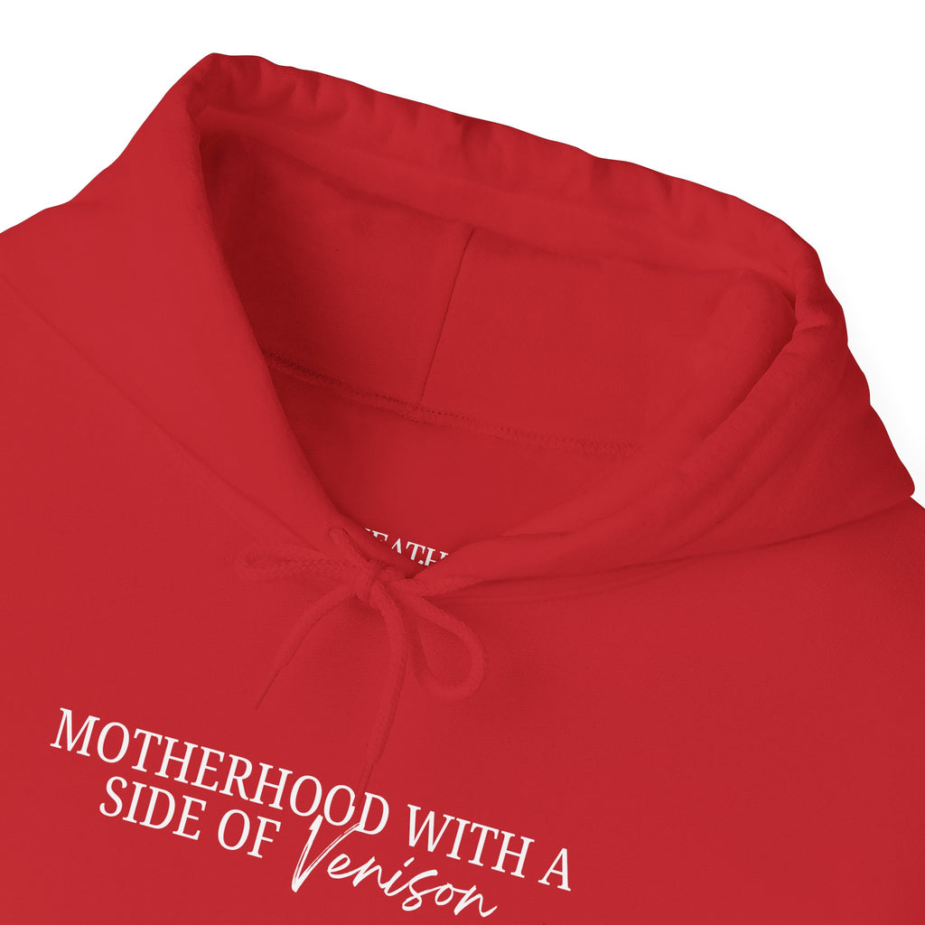 Hoodie — "Motherhood With a Side of Venison" Deer Mom Graphic Hoodie