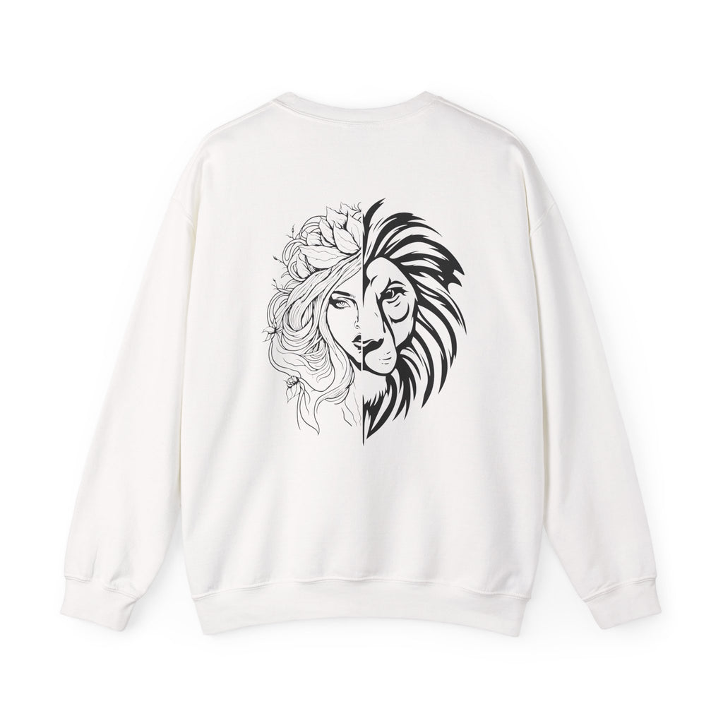 Lioness & The Mother Sweatshirt — Feminine Lion Half-Face Graphic Crewneck