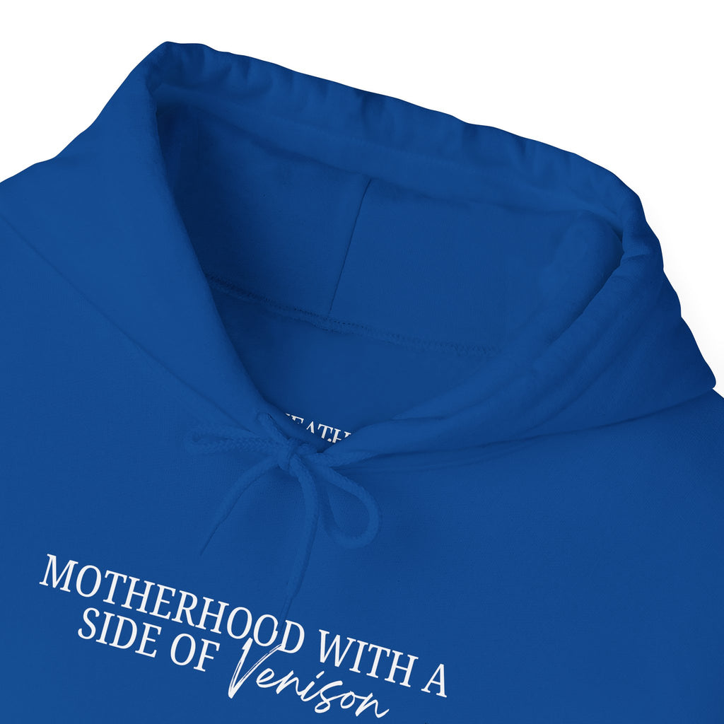 Hoodie — "Motherhood With a Side of Venison" Deer Mom Graphic Hoodie