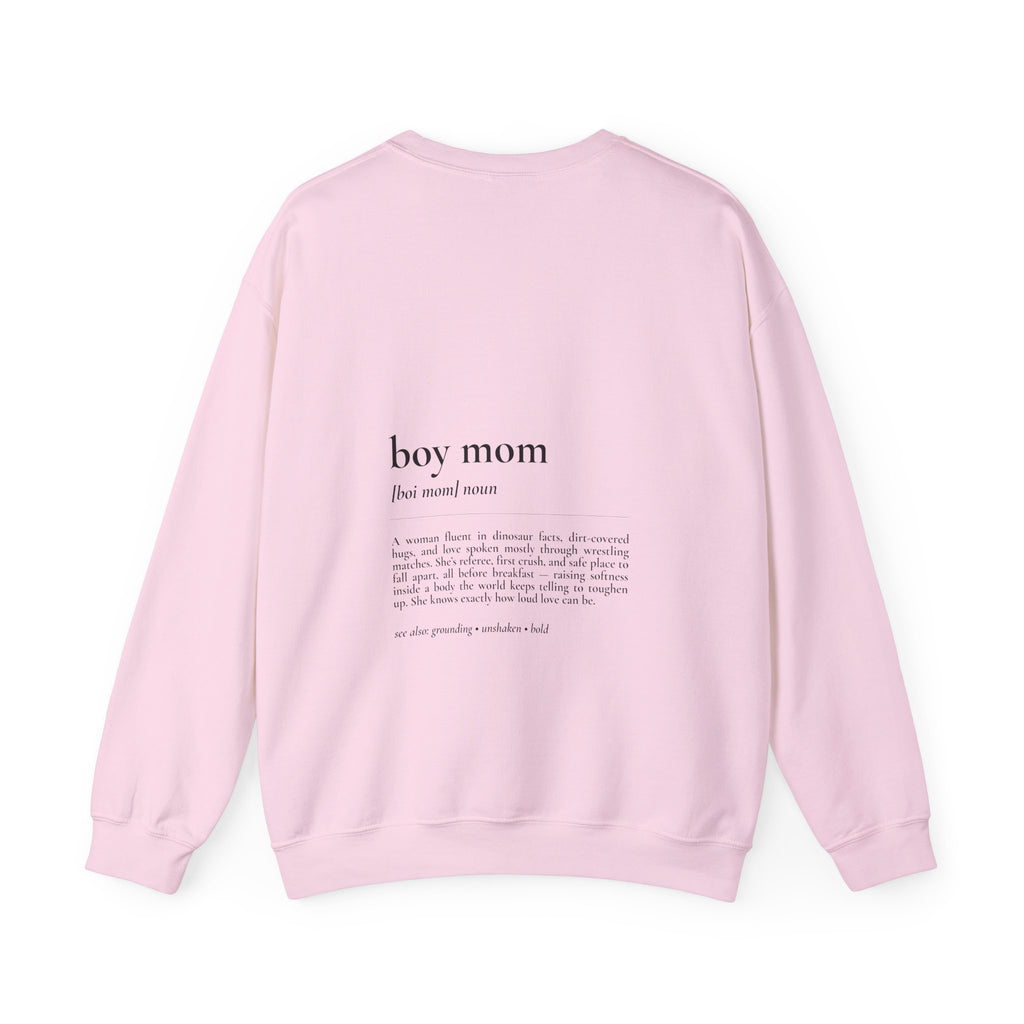 Boy Mom Crewneck Sweatshirt — Minimal Text "Boy Mom" Design