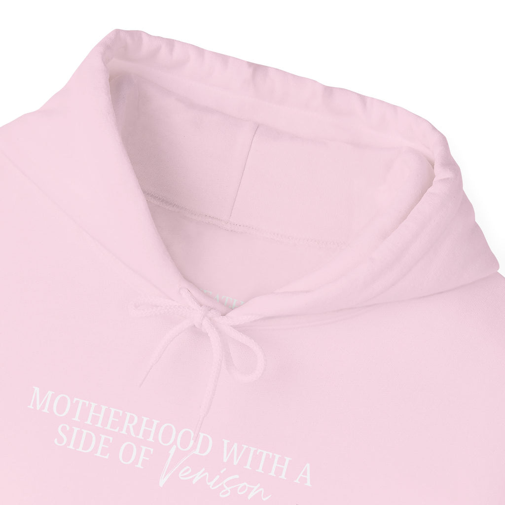 Hoodie — "Motherhood With a Side of Venison" Deer Mom Graphic Hoodie