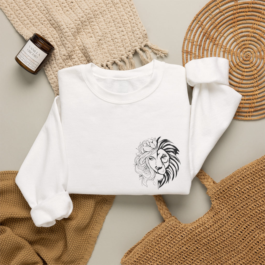 Lion Outline Crewneck Sweatshirt with Inspirational Back Quote