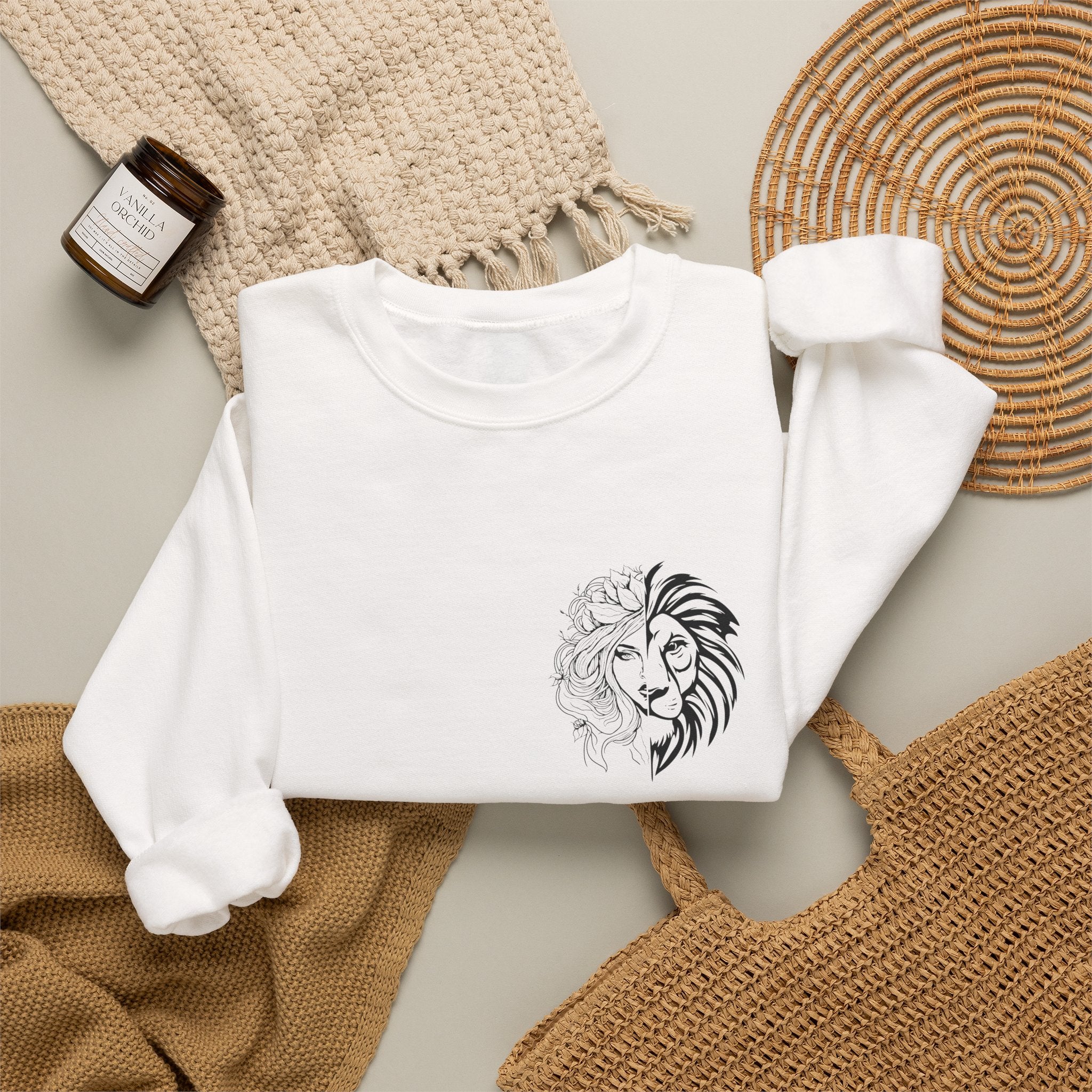 Lion Outline Crewneck Sweatshirt with Inspirational Back Quote