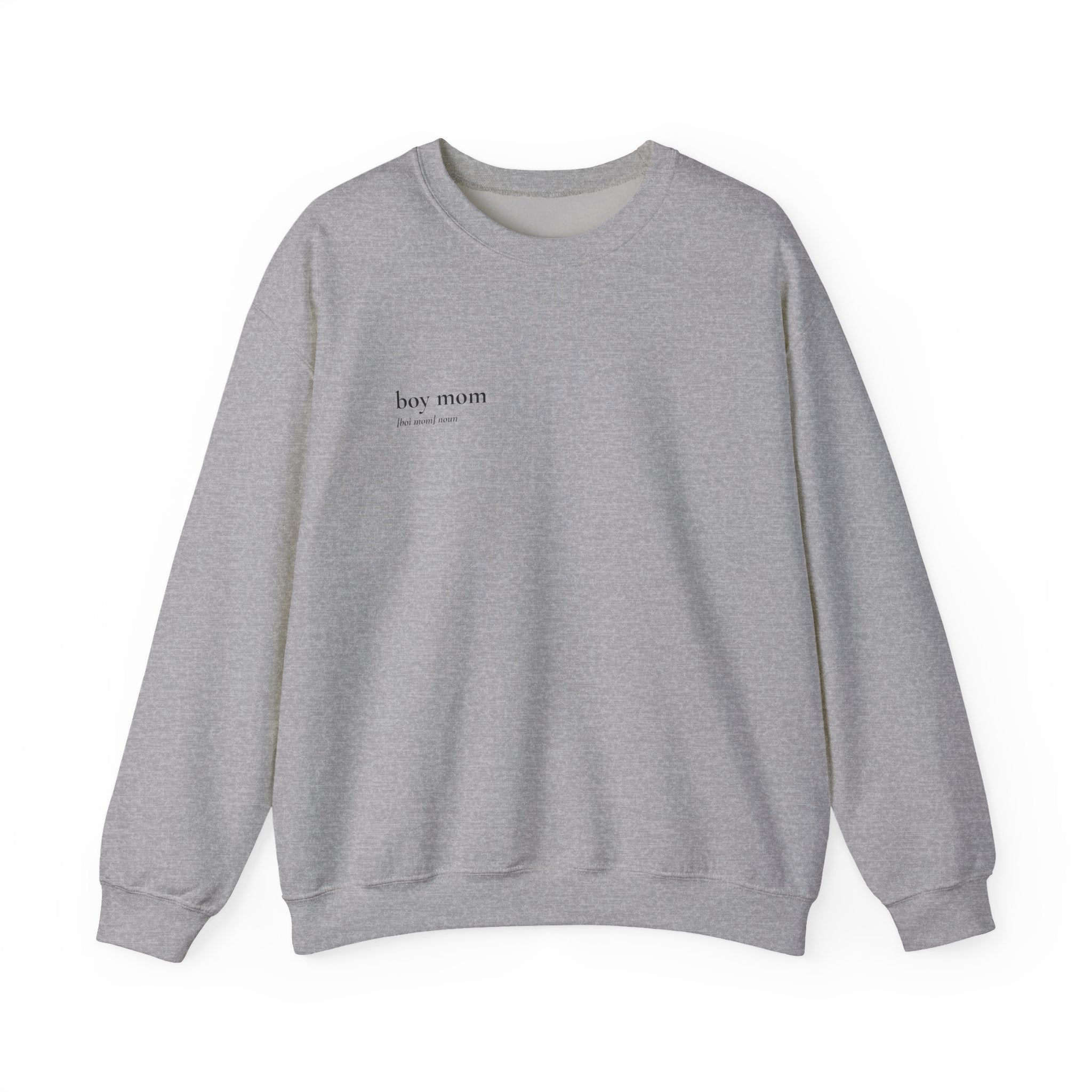 Boy Mom Crewneck Sweatshirt — Minimal Text "Boy Mom" Design