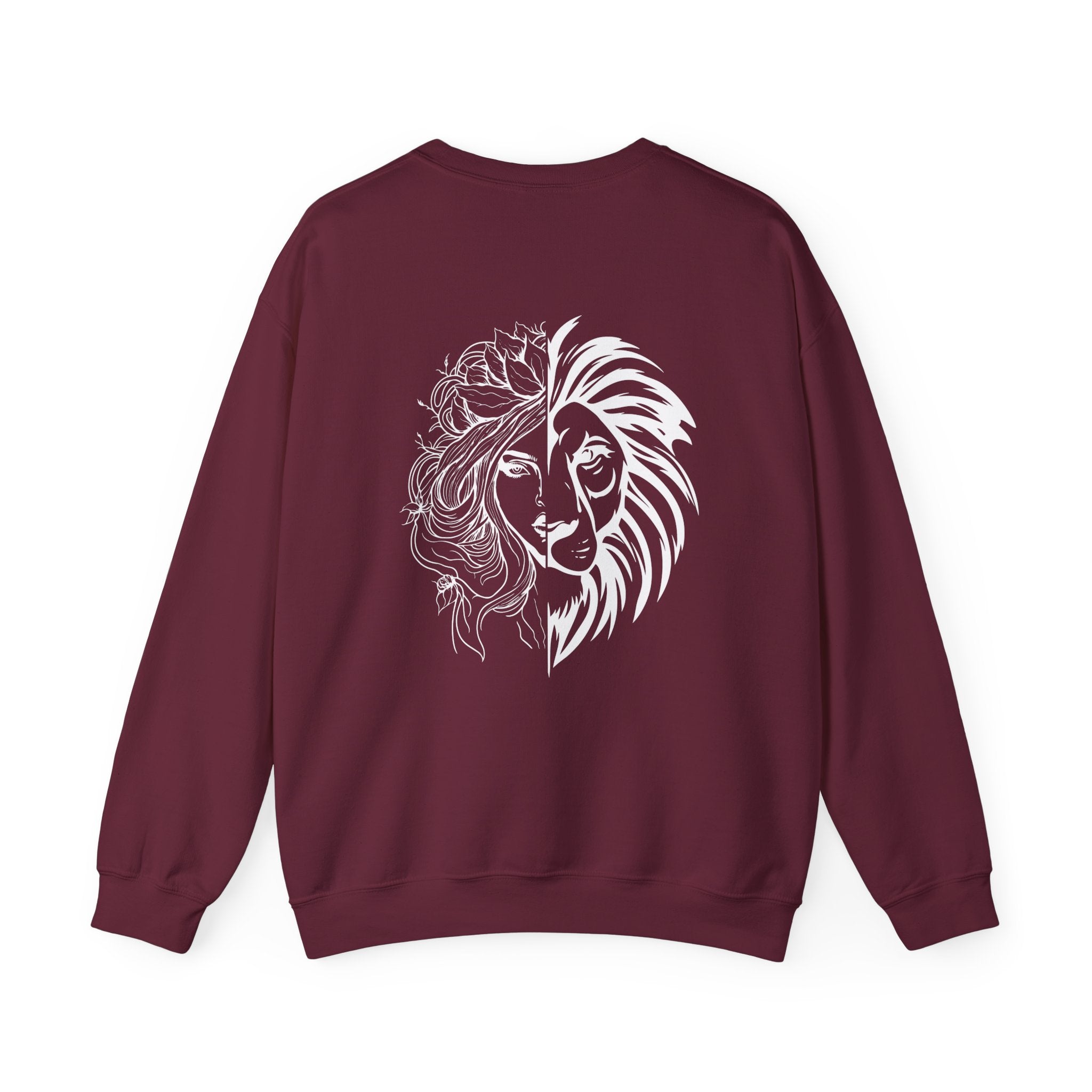 Lioness & Mother Crewneck Sweatshirt — Feminine Half-Lion Graphic Pullover