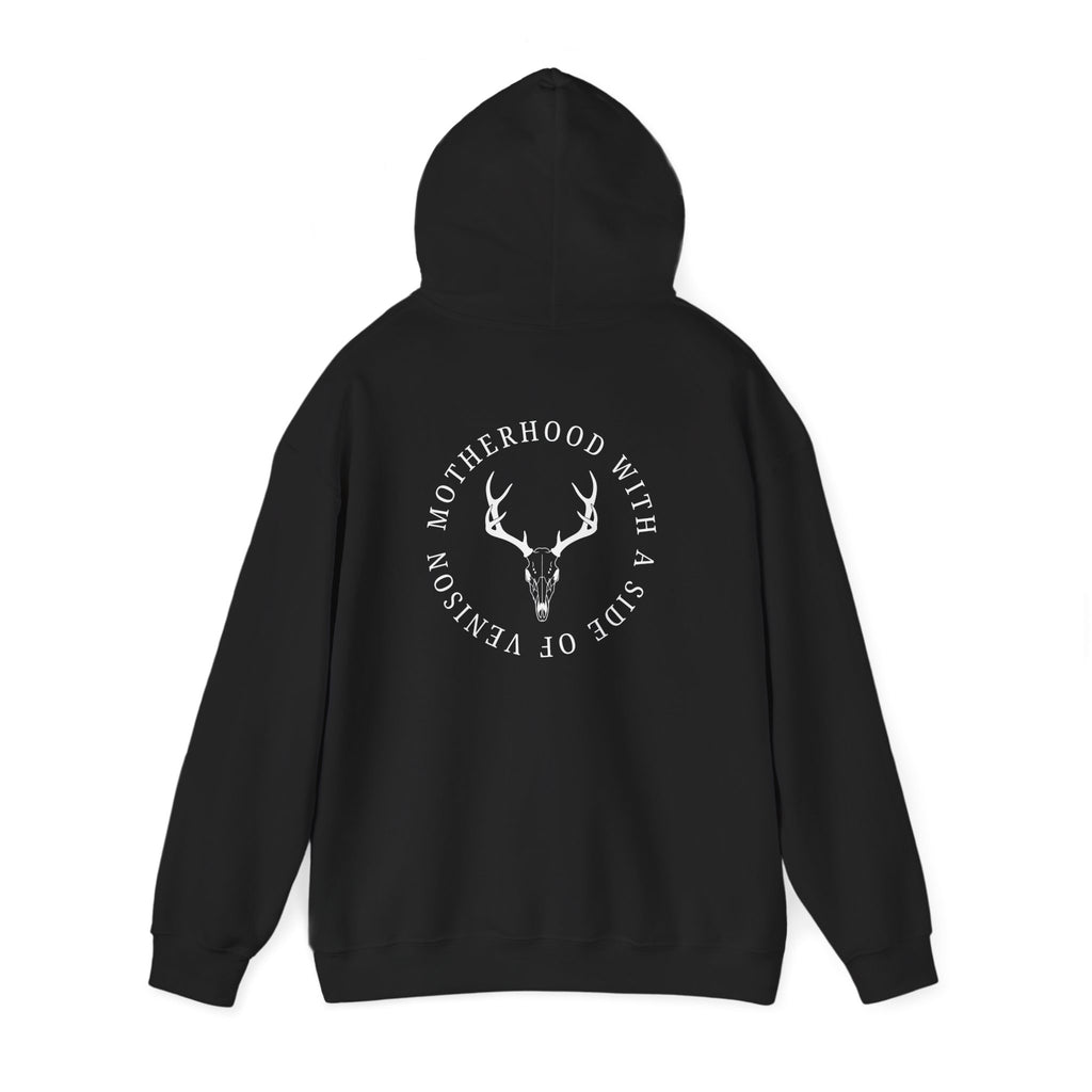 Hoodie — "Motherhood With a Side of Venison" Deer Mom Graphic Hoodie
