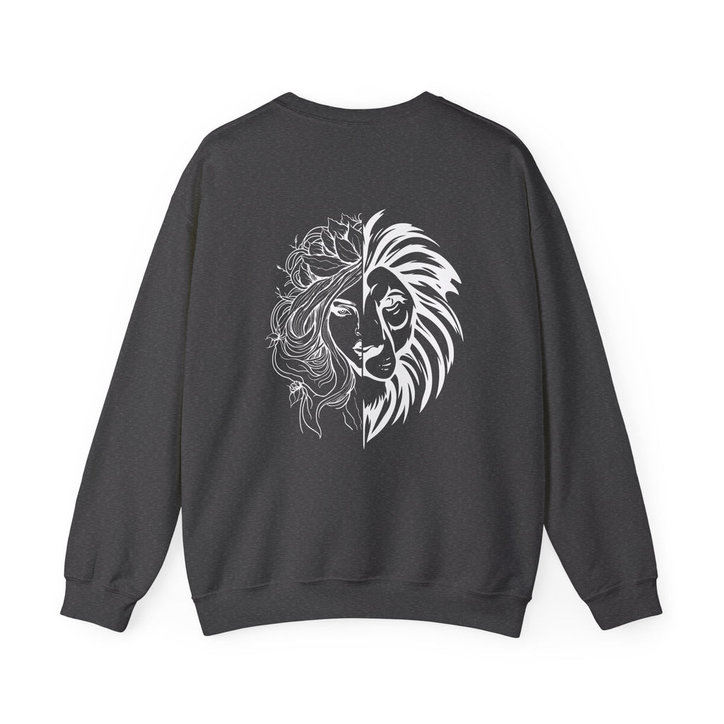 Lioness & Mother Crewneck Sweatshirt — Feminine Half-Lion Graphic Pullover