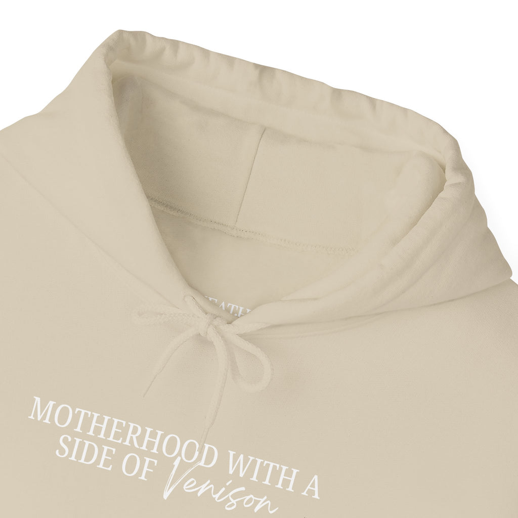 Hoodie — "Motherhood With a Side of Venison" Deer Mom Graphic Hoodie