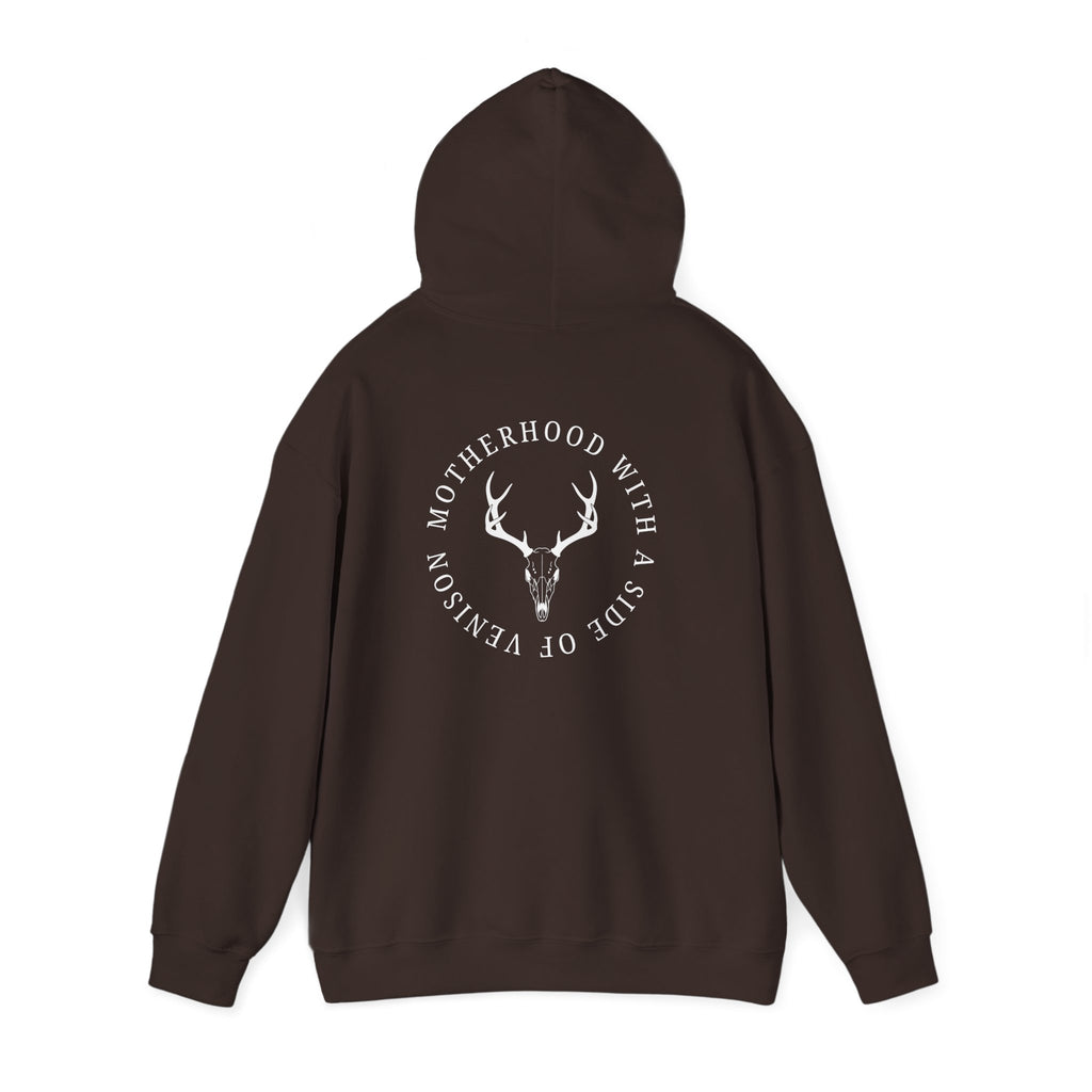 Hoodie — "Motherhood With a Side of Venison" Deer Mom Graphic Hoodie