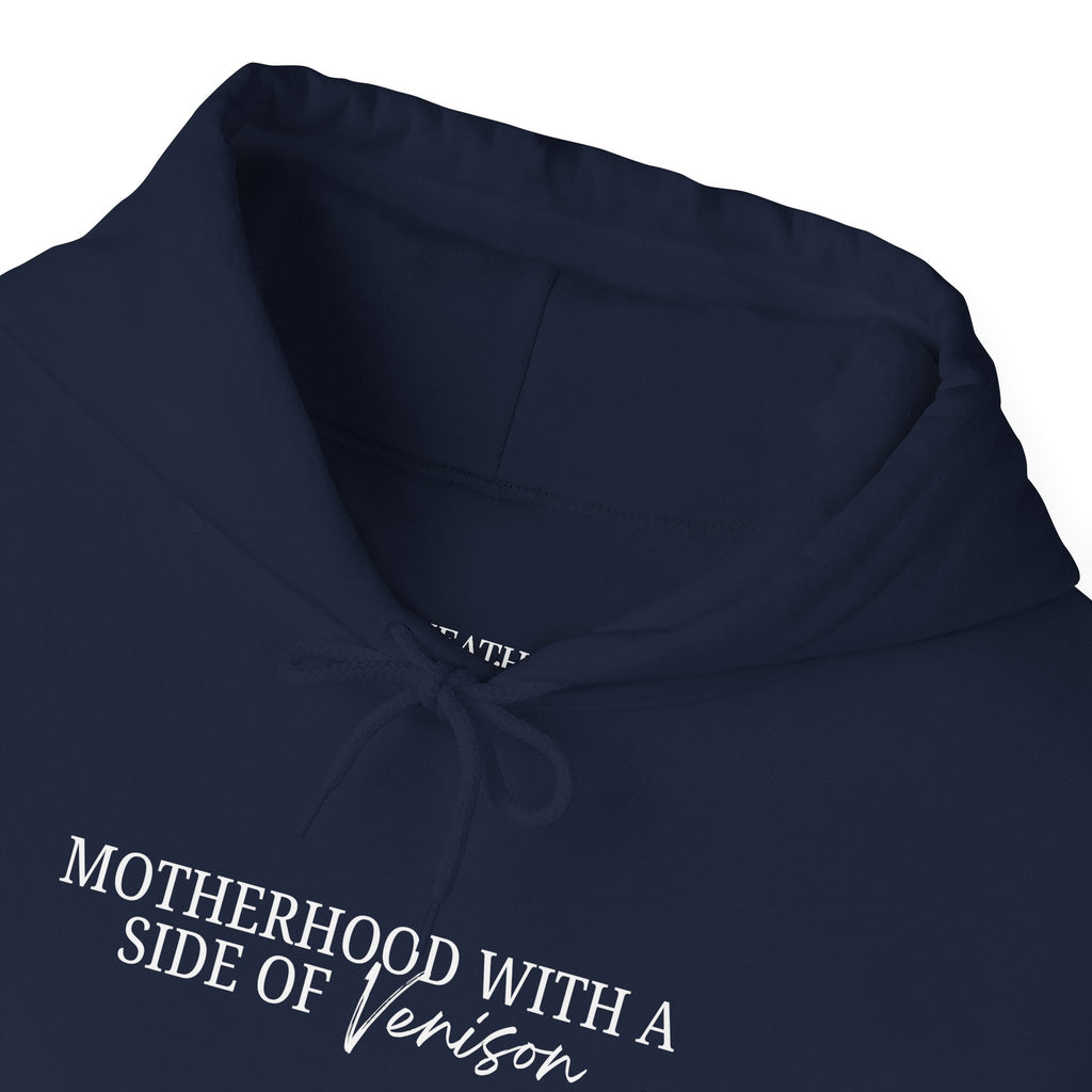 Hoodie — "Motherhood With a Side of Venison" Deer Mom Graphic Hoodie