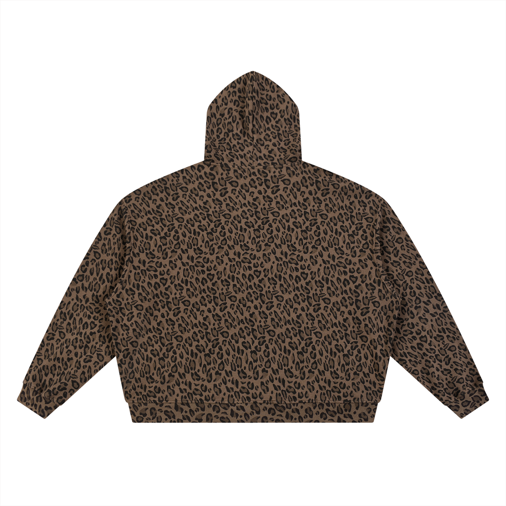 Beneath The Mom Bun — Leopard Print Waffle Full Zip Hoodie