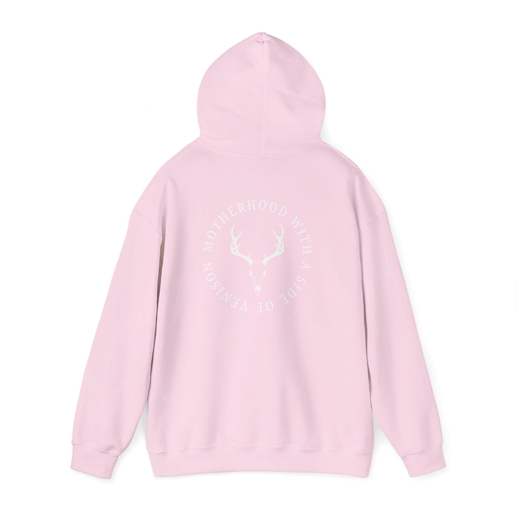 Hoodie — "Motherhood With a Side of Venison" Deer Mom Graphic Hoodie