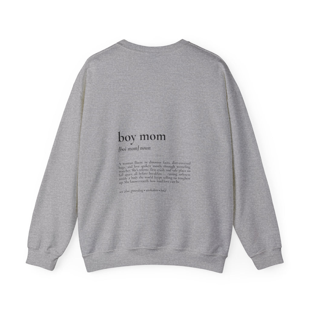 Boy Mom Crewneck Sweatshirt — Minimal Text "Boy Mom" Design