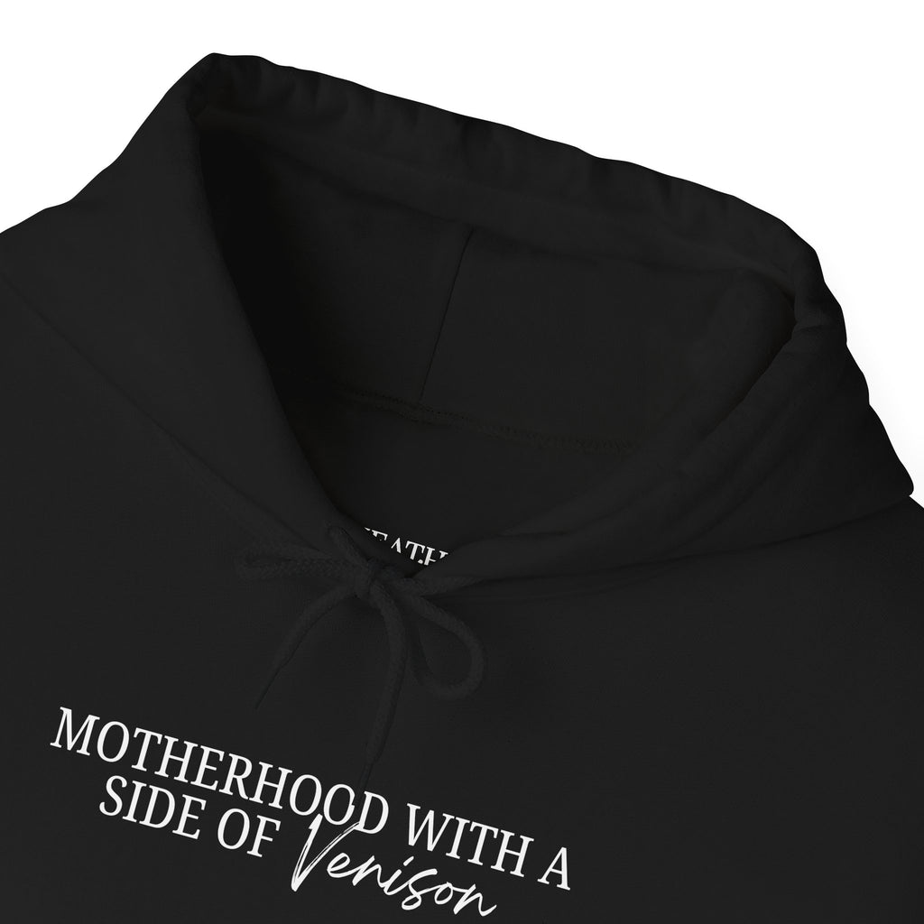 Hoodie — "Motherhood With a Side of Venison" Deer Mom Graphic Hoodie