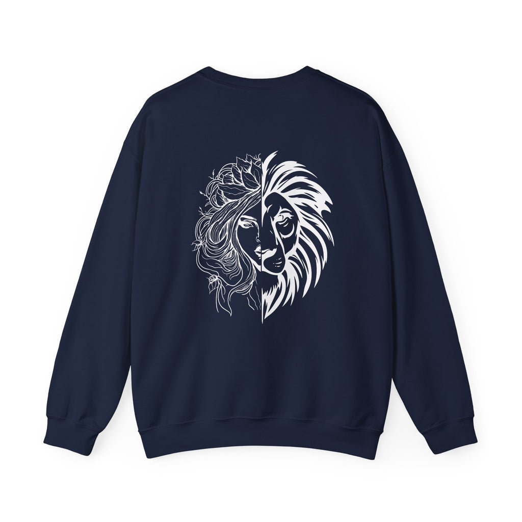 Lioness & Mother Crewneck Sweatshirt — Feminine Half-Lion Graphic Pullover